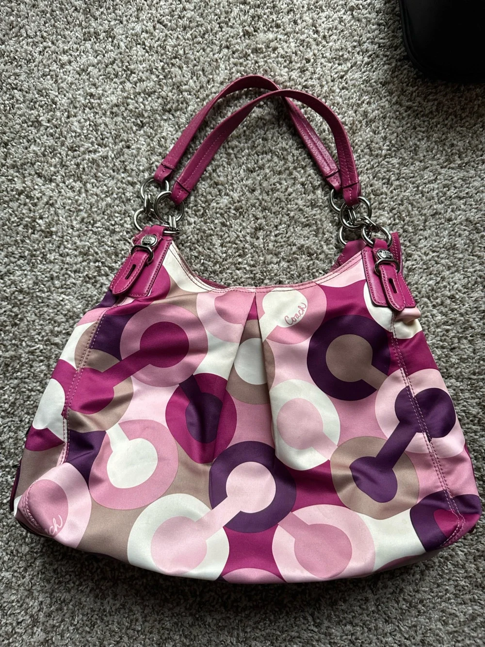 Coach Pink and Purple Signature Circle-Print Hobo Bag